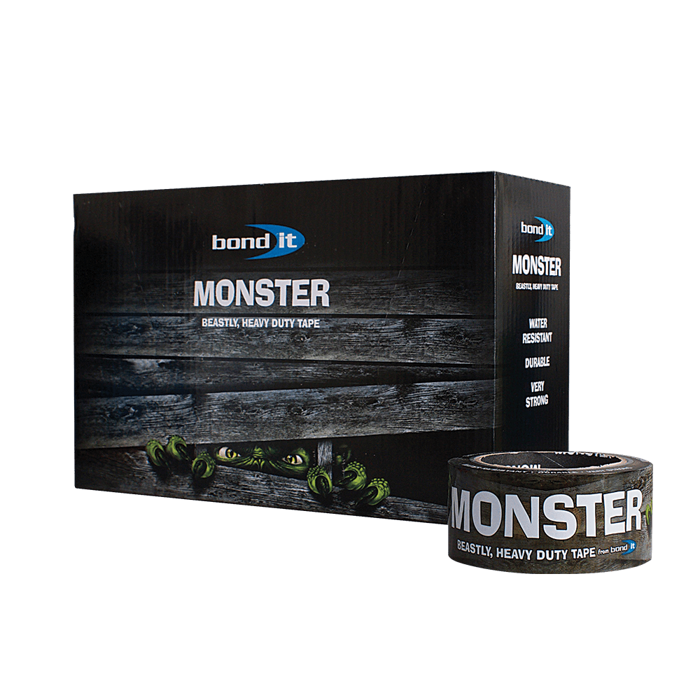 Bond It Monster Heavy Duty Tape 48mm x 11m Black Water Resistant High Tack Easy Tear Binding Sealing Repairing Fixing All Purpose